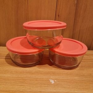 set of 3 Anchor Hocking 2-Cup Kitchen Storage glass bowls with Lids